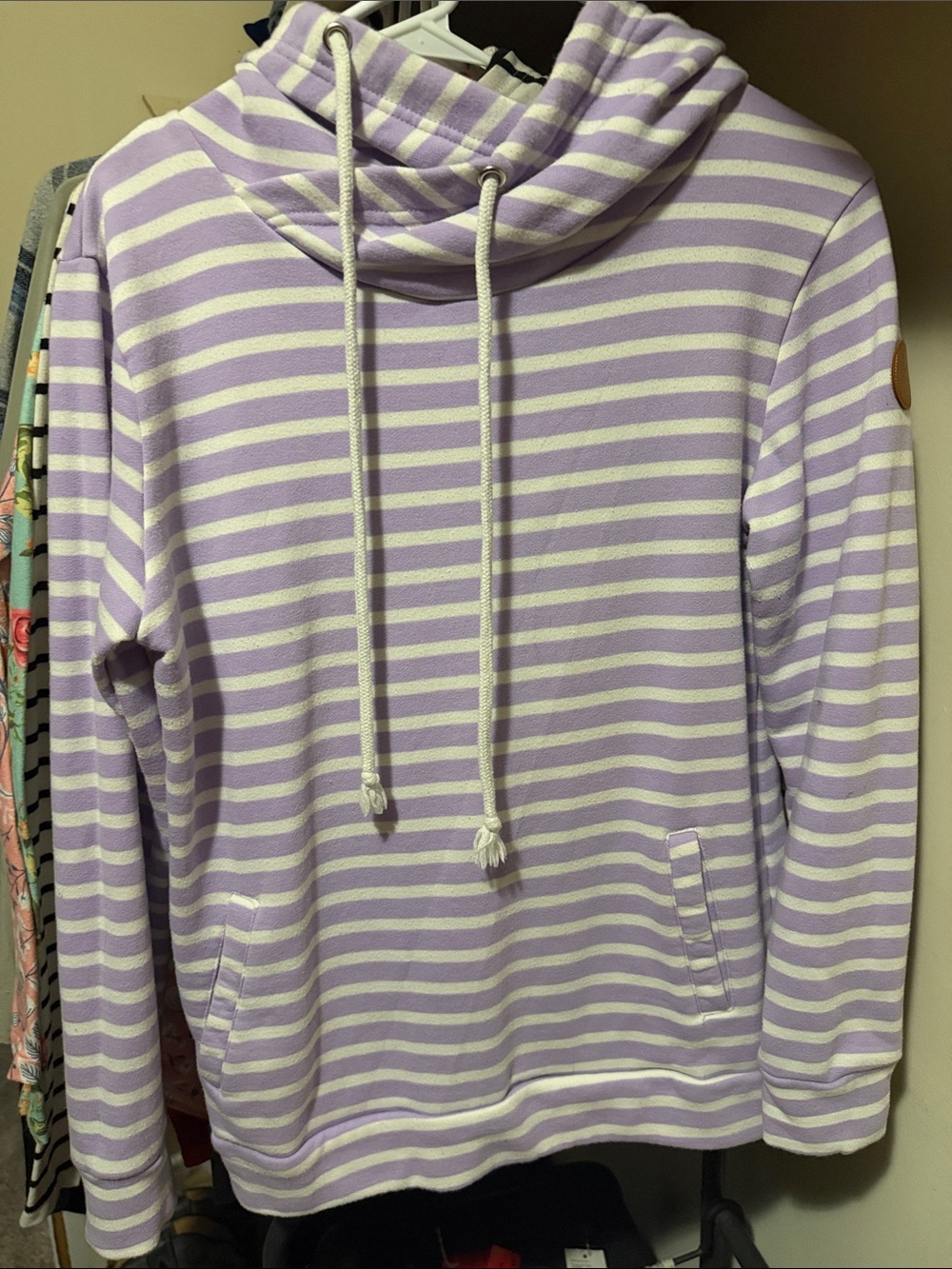 Michelle Mae Lavender and White Striped Hooded Sweatshirt